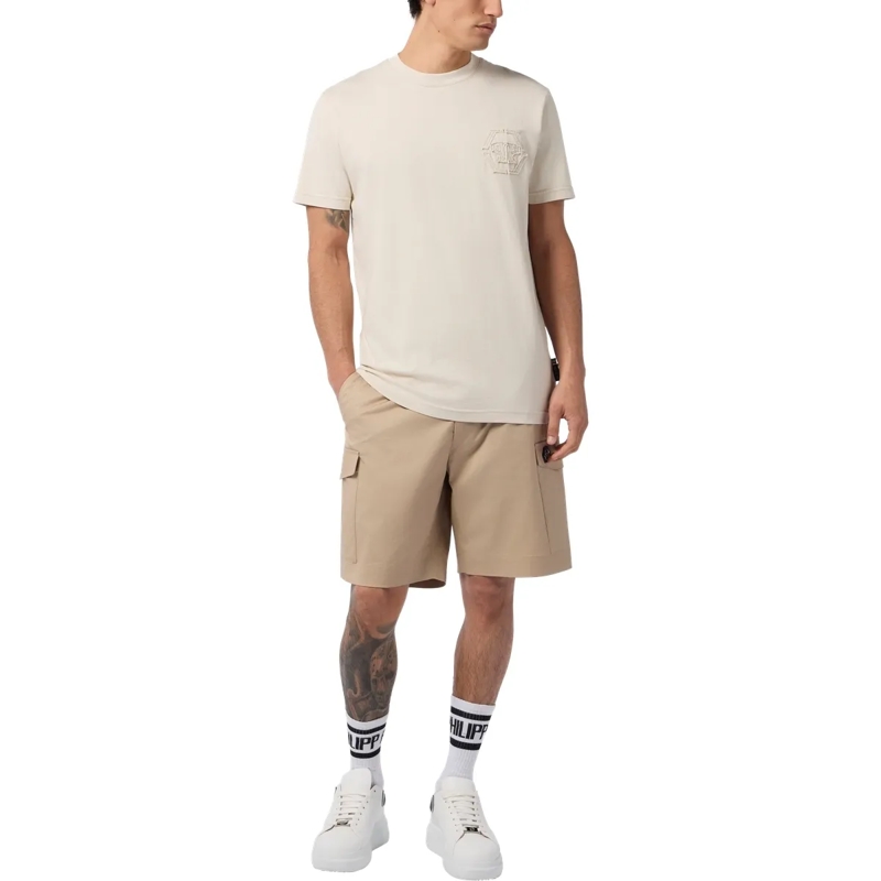 Philipp Plein T-Shirt Round Neck T-Shirt Raw Edge Monogram Monogram beige(Image 4)