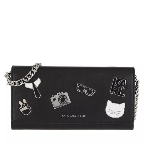 Karl Lagerfeld Studio Tweed Wallet On Chain Black Multi Portemonnee Aan Een Ketting