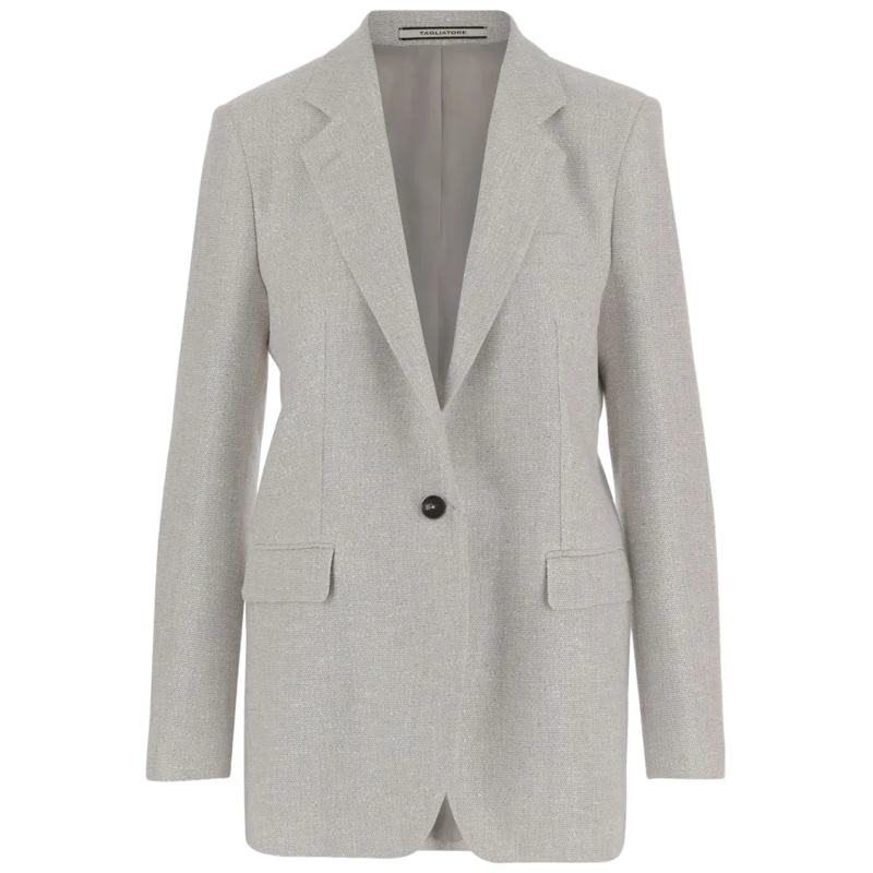 Tagliatore Blazer Light Gray Viscose Blend Jacket With Textured Fini Grey