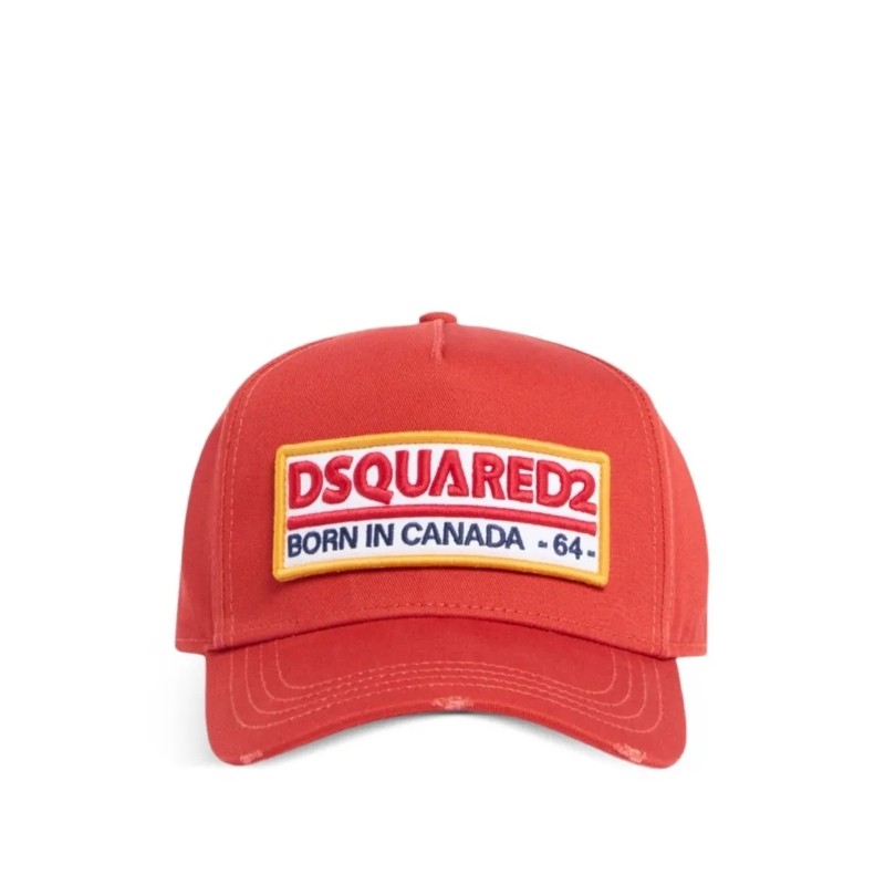 Dsquared2 Hut Curved Brim Red Cap With Logo Patch And Adjustable Red