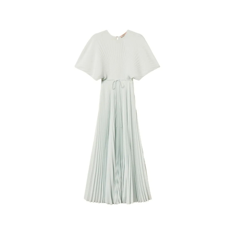 Twin-Set  Pleated Light Blue Maxi Dress With Cinched Waist A White