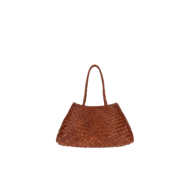 DRAGON DIFFUSION Fourre-tout Spacious Woven Leather Tote Bag With Textured Desi Brown