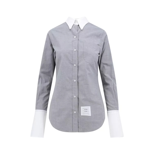 Thom Browne Cotton Shirt With Contrasting Cuffs And Collar Grey Chemises