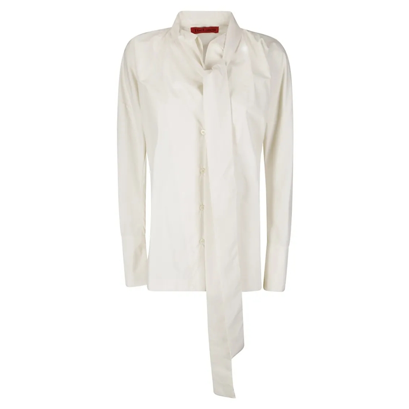THE LATEST Overhemd Long-Sleeved Ecru Shirt With Tie-Neck Collar White