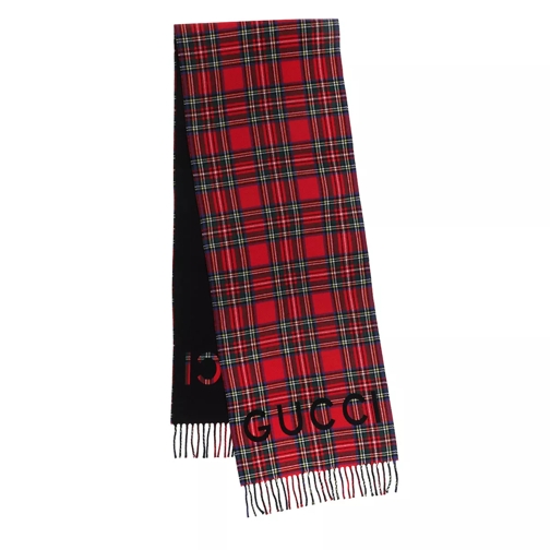 Gucci Tartan Wool Scarf Black/Red Wollschal