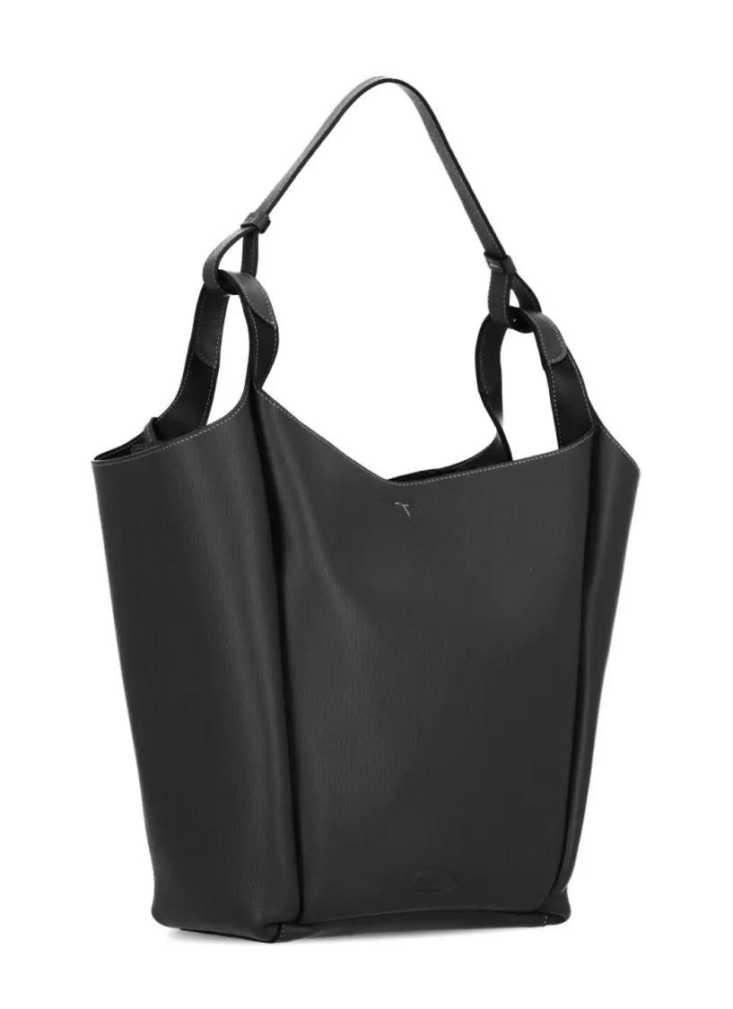TOD'S Shoppers Black Leather Shoulder Bag in zwart