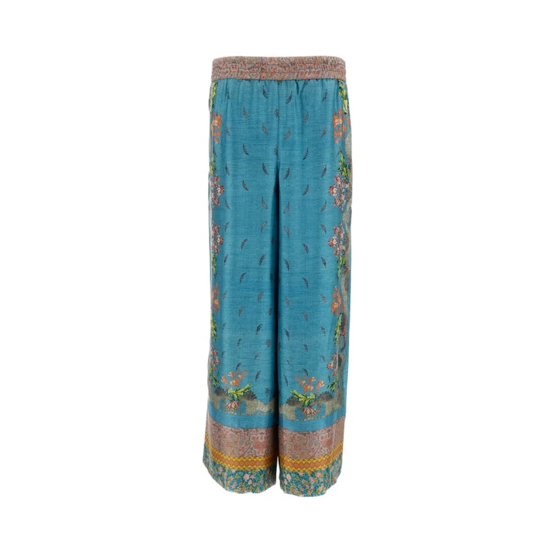 Pierre-Louis Mascia  Multicolor Printed Silk Palazzo Trousers Blue