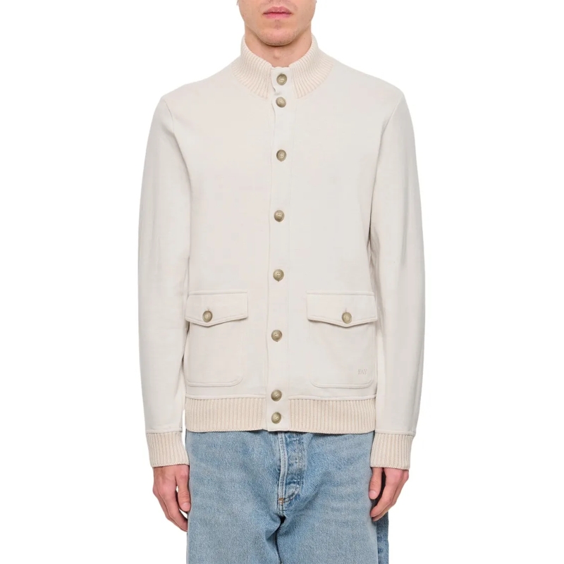 Fay Bomberjacke Beige Bomber Jacket With Button Closure White