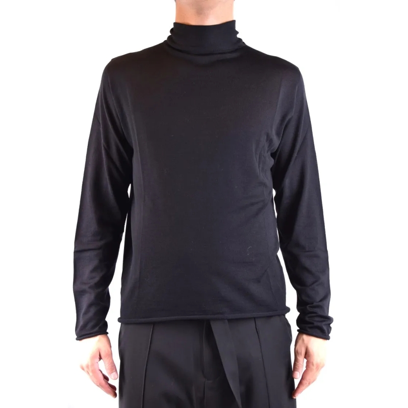 Isabel Benenato Trui High Turtleneck Black Wool Sweater With Design Black