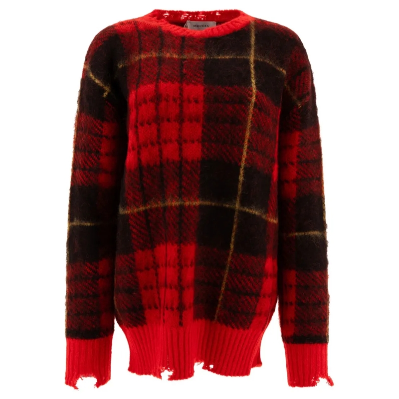 Alexander McQueen Trui "Tartan Distressed" Sweater Red