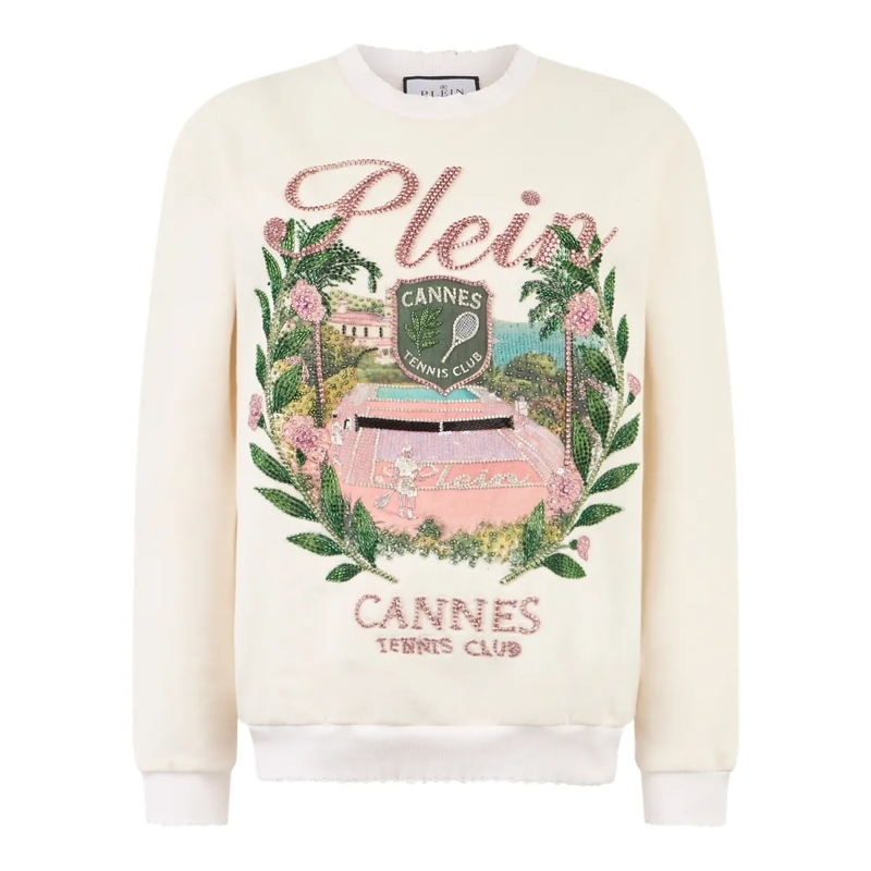 Philipp Plein Top Washed Sweatshirt Cannes Tennis Club weiss