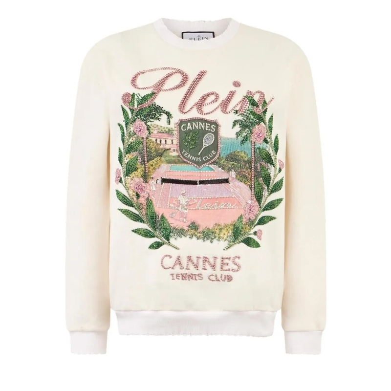 Philipp Plein Sweatshirt Washed Sweatshirt Cannes Tennis Club weiss