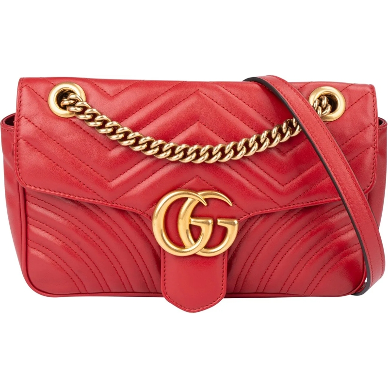 Gucci Sac à bandoulière Gucci Red Leather Marmont Crossbody Bag rot