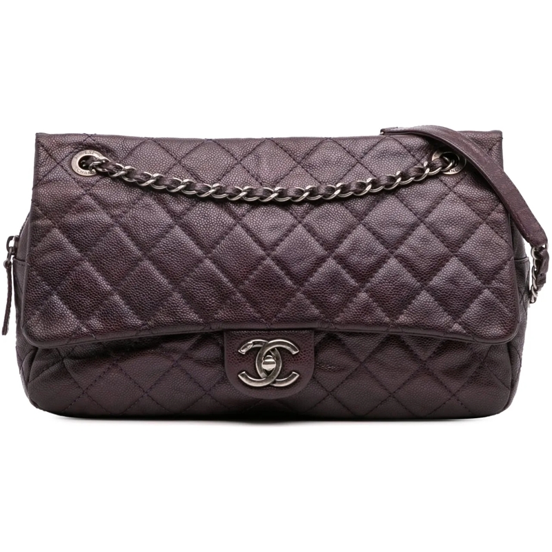 Chanel Sac à bandoulière Jumbo Quilted Iridescent Caviar Easy Flap lila