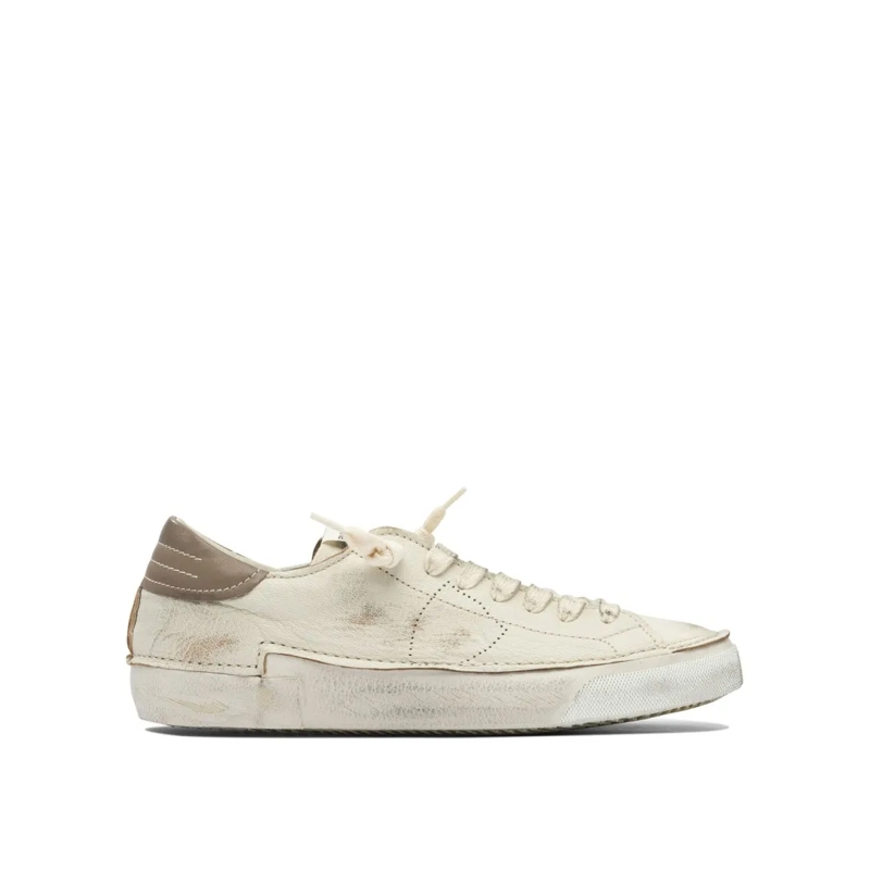 Philippe Model Low-Top-Sneaker Distressed Off-White Leather Sneakers With Brown A Neutrals