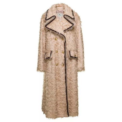 Etro Long Beige Double-Breasted Coat With Cord Edging A Brown 