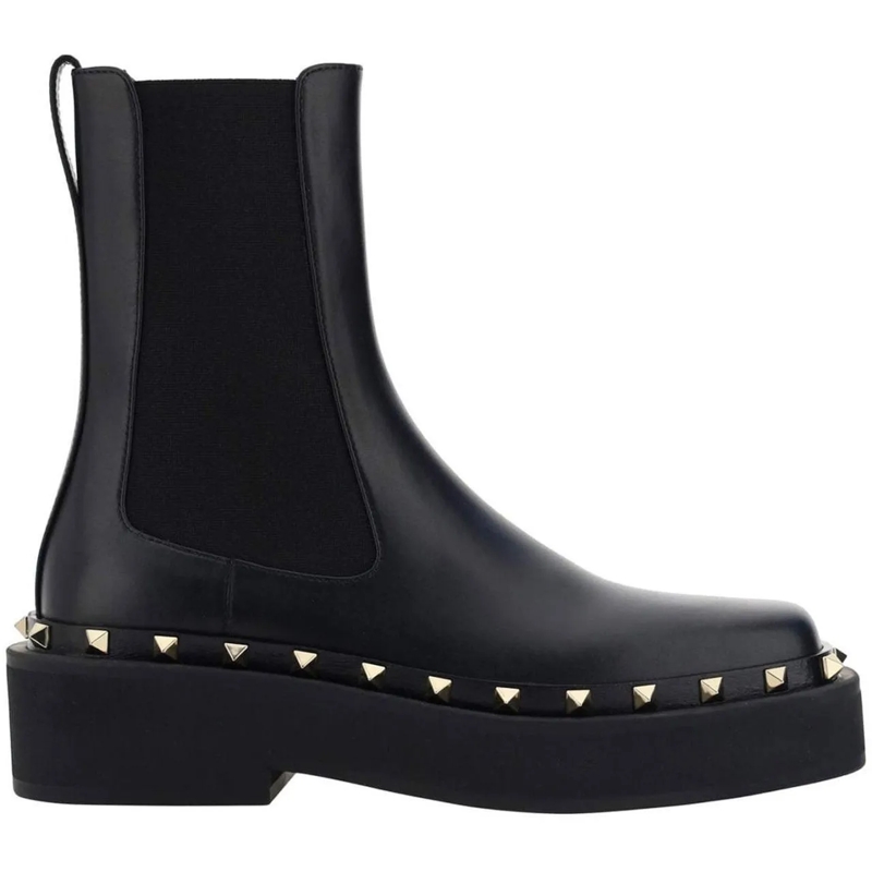 Valentino Garavani Bottes Chelsea Platform Plain Toe Round Boots Black