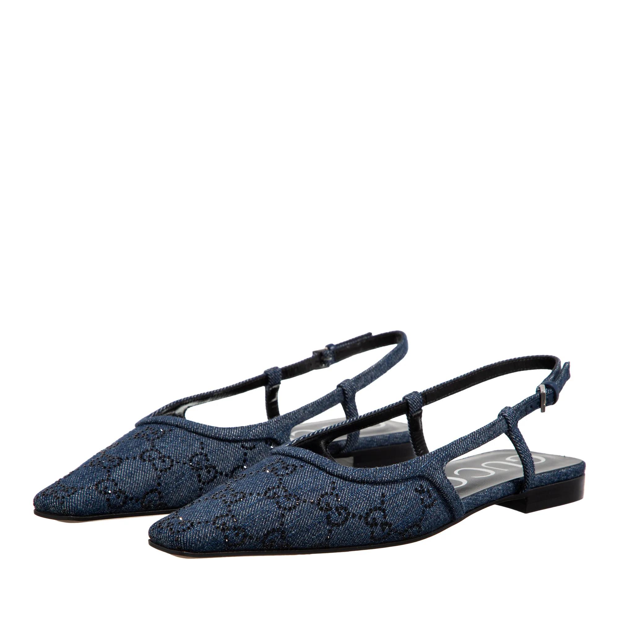 Gucci Sandalen & Sandaletten - Women Gg Denim Slingback Flats - Gr. 37 (EU) - in Blau - für Damen