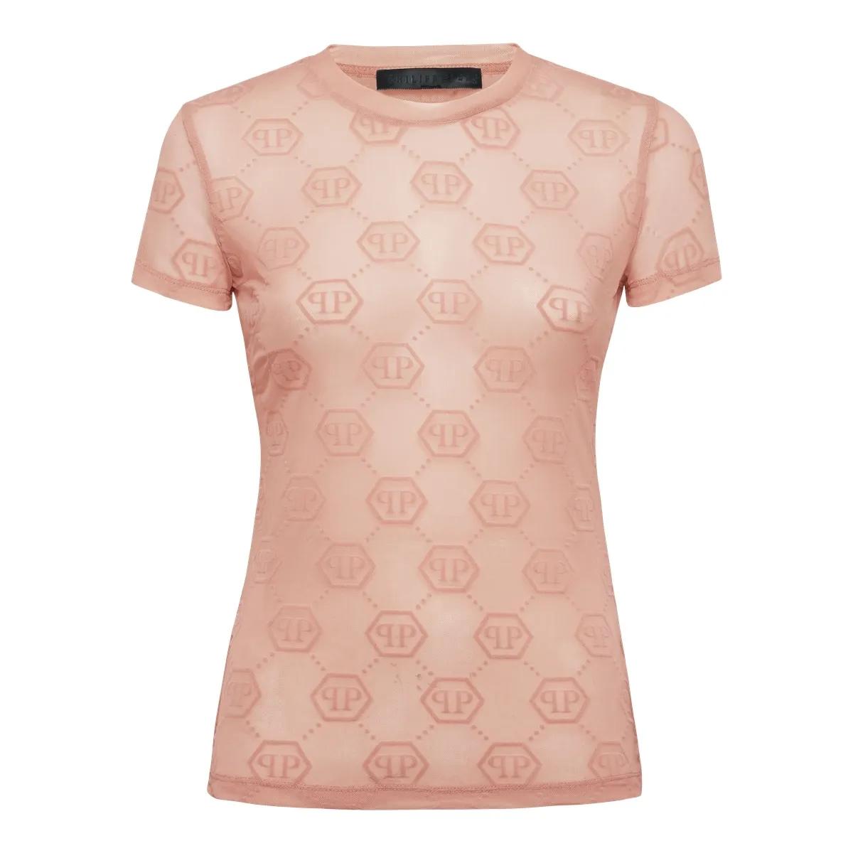 Thumbnail - Philipp Plein - Tulle T-Shirt Sexy Pure Ss Monogram - Größe XS - beige