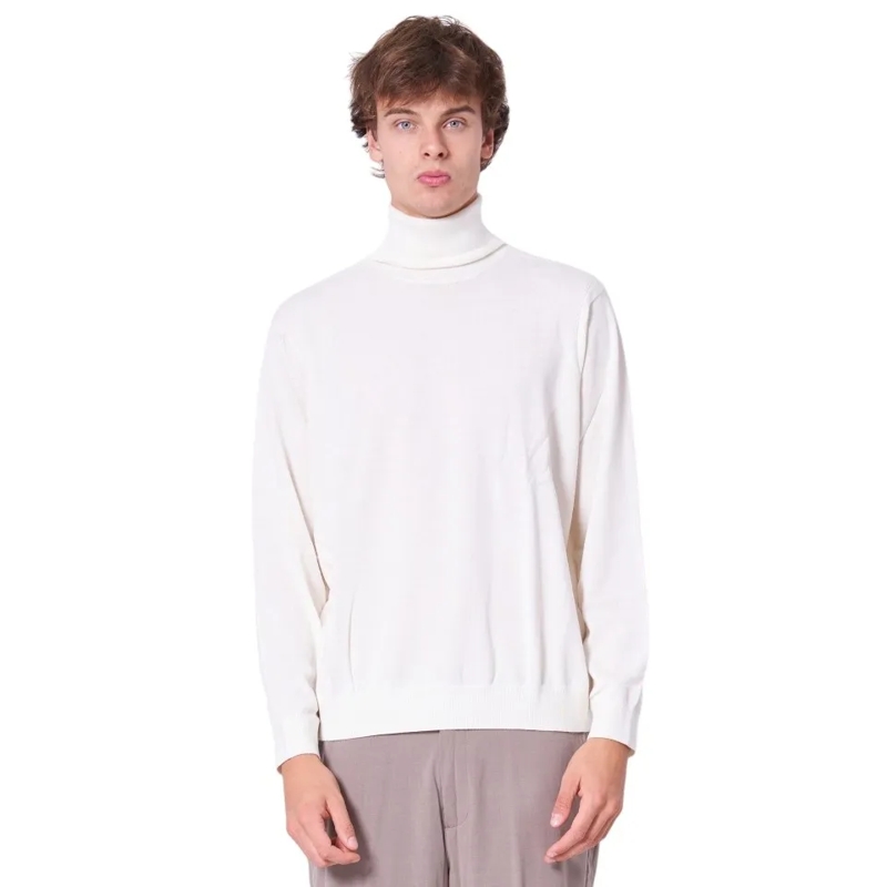 Armani Exchange Trui Minimalist White Turtleneck Sweater With Ribbed De White