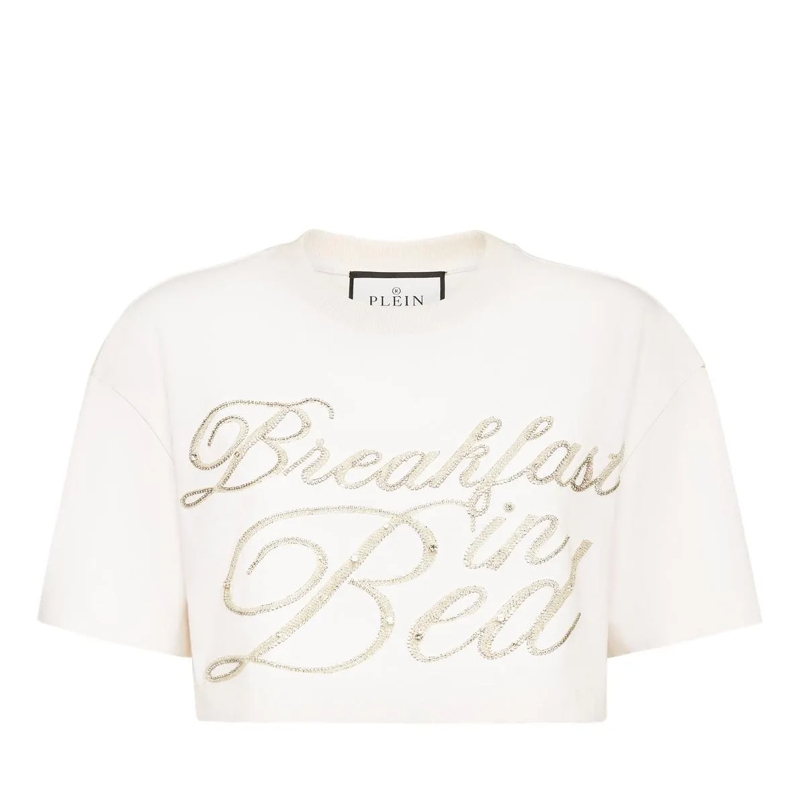 Philipp Plein T-Shirt T-Shirt Rundhalsausschnitt Ls Crystal Verziert weiss