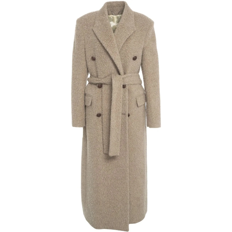 Golden Goose Veste de transition Double-breasted coat with waist belt beige