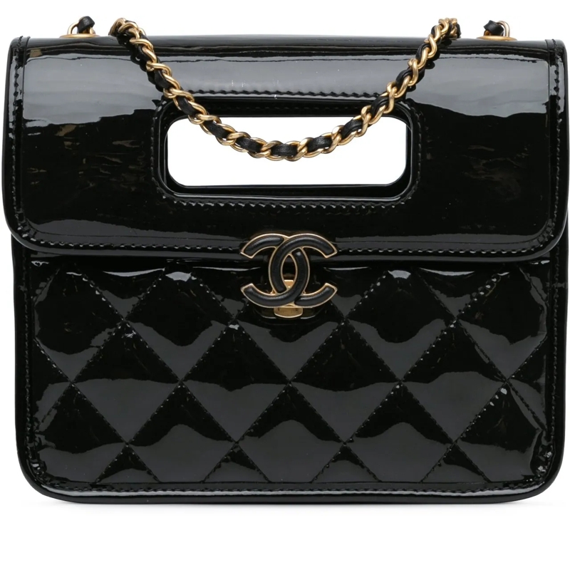 Chanel Sac à bandoulière Mini Quilted Patent Graphic Catch Flap schwarz
