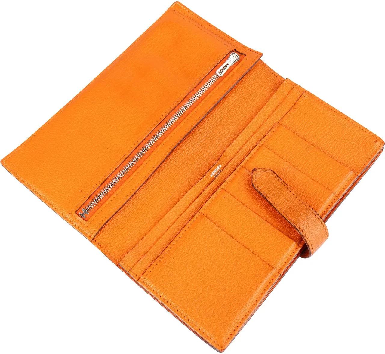 Thumbnail - Hermès Portemonnaie - Hermes Orange Leather Bearn Soufflet Bifold Wallet - Gr. unisize - in Orange - für Damen