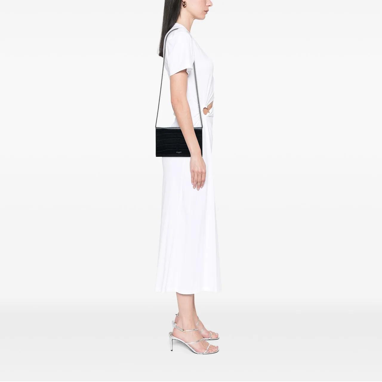 Thumbnail - Saint Laurent Hobo Bags - Croc Embossed Leather Wallet On Chain - Gr. unisize - in Schwarz - für Damen