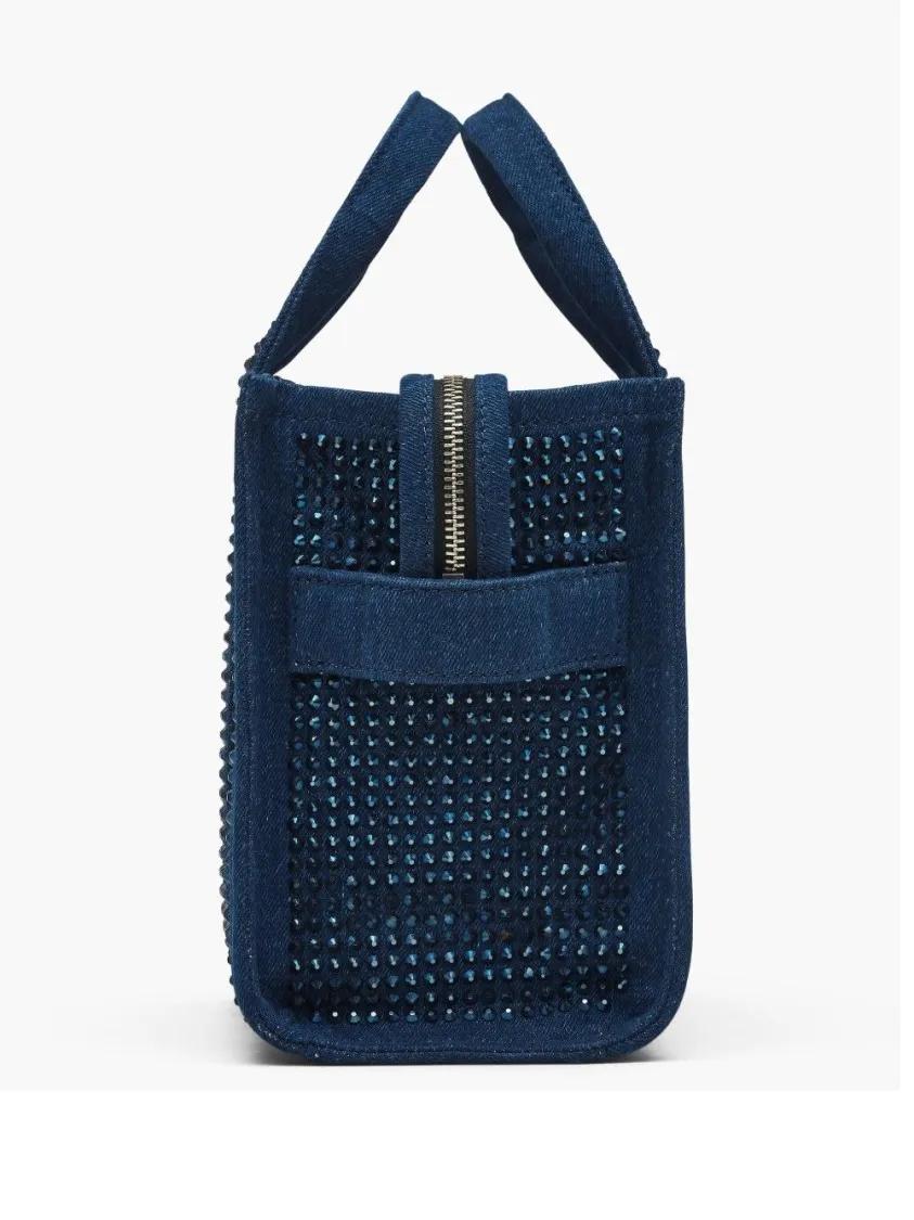 Marc Jacobs Shoppers & Totes Textured Denim Tote Bag With Sparkling Embellishme in blauw
