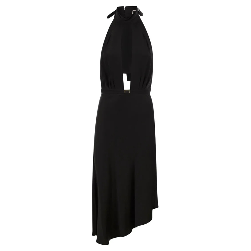 Elisabetta Franchi Robe midi Satin Midi Dress With Asymmetric Skirt Black
