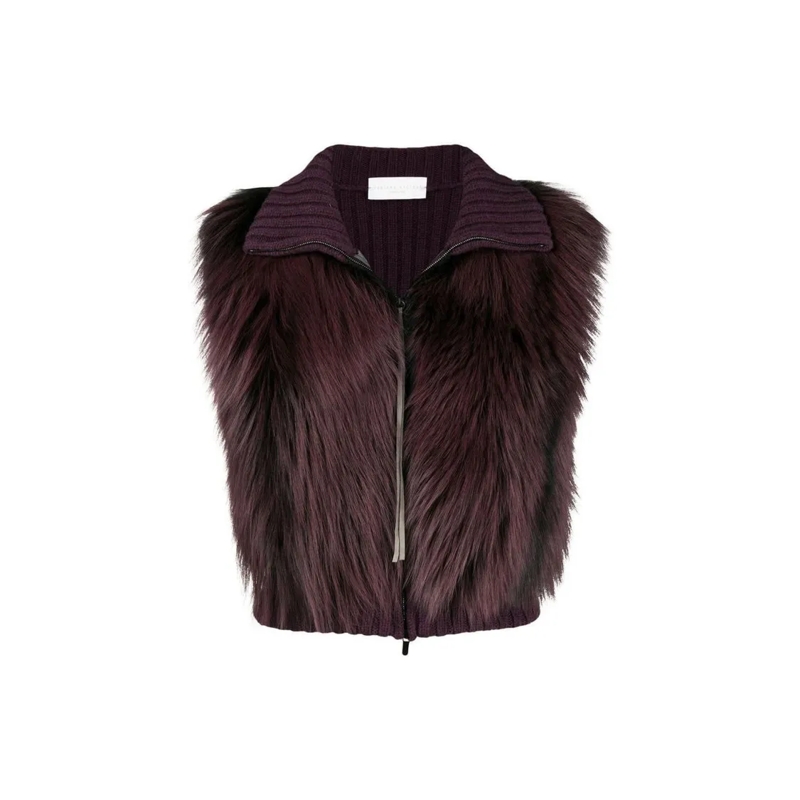 Fabiana Filippi Jas in omgekeerd lam Fox Fur Knitted Vest Jacket Black