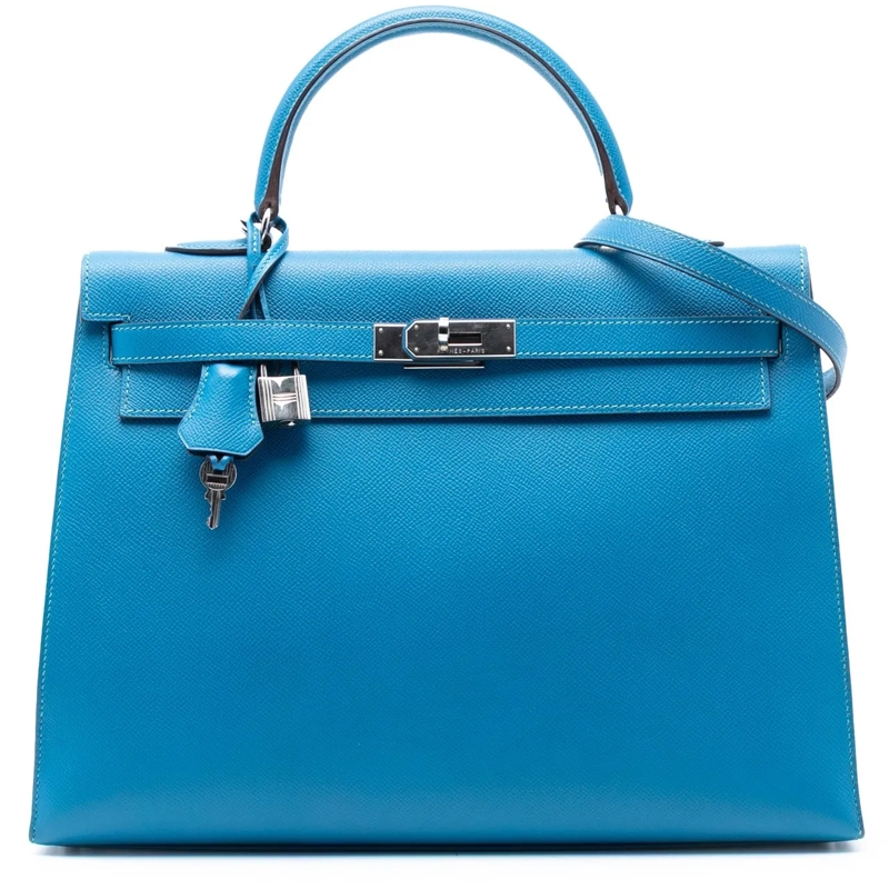 Hermès Schultertasche Epsom Kelly II Retourne 35 blau