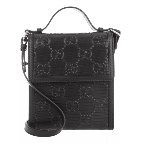 Gucci Unisex GG Embossed Messenger Bag Leather Black Cross body-väskor