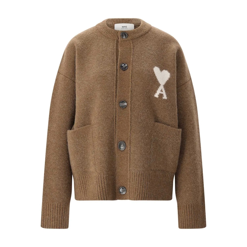 AMI Paris Cardigan Oversized-Strickjacke mit Logo braun