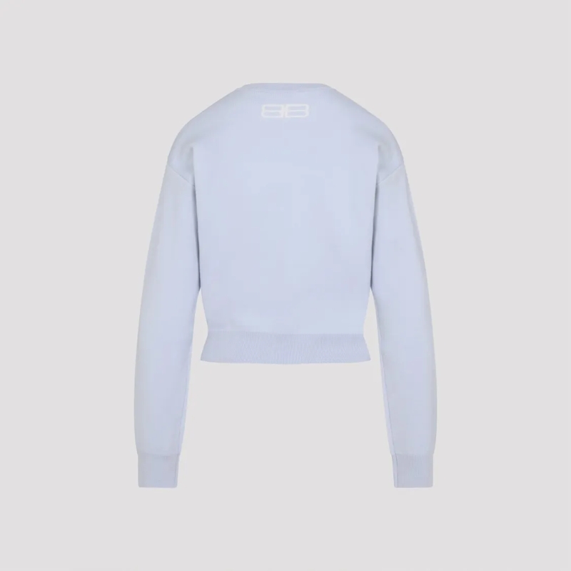 Balenciaga Pullover Cropped Light Blue Wool Pullover Blue