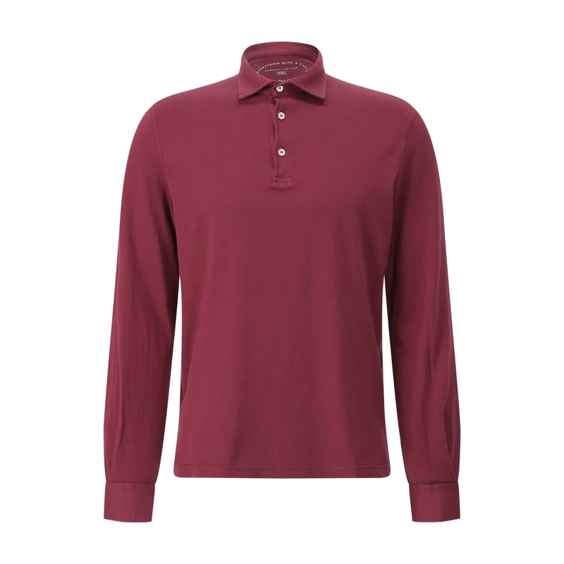 Fedeli Polo shirt Langarm-Poloshirt aus Baumwolle Dunkelrot
