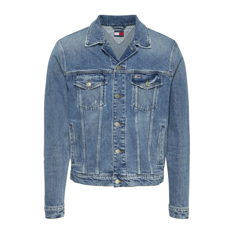 Tommy Jeans Jeansjacke Distressed Denim Trucker Jacket With Chest Pockets Blue