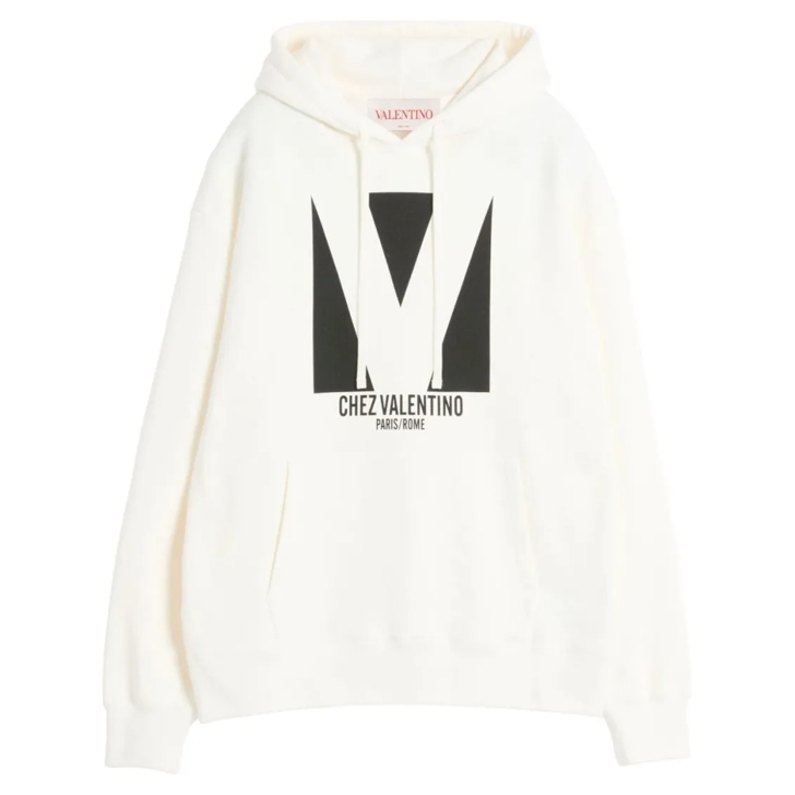 Valentino Slouchy Cotton Jersey Hooded Sweatshirt With Logo