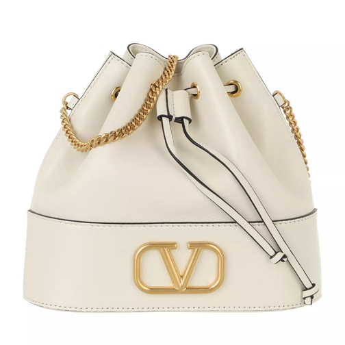 Valentino Garavani V Logo Bucket Bag Leather Light Ivory Sac reporter