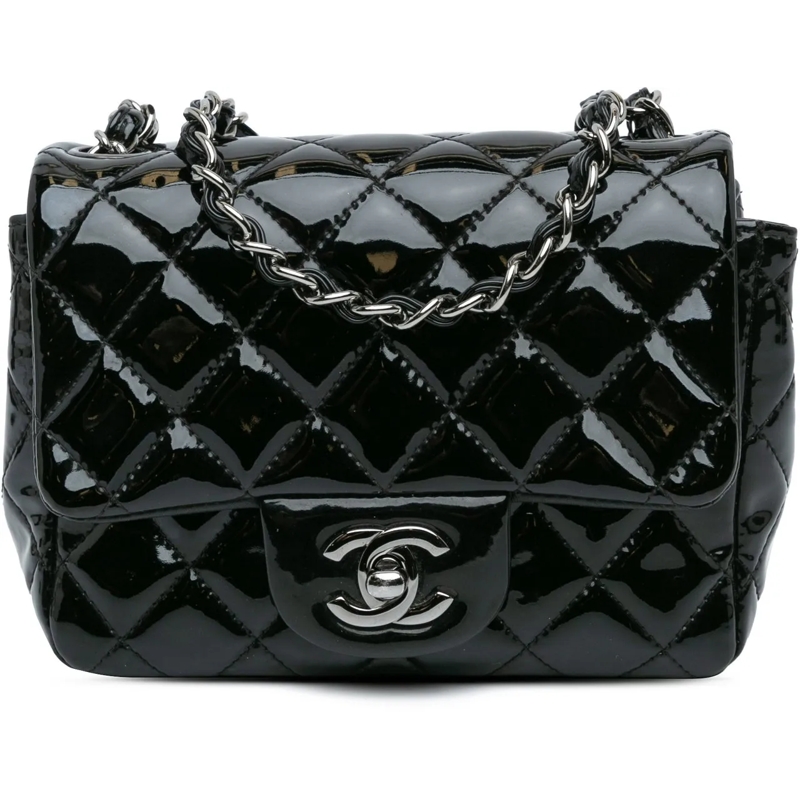Chanel Schultertasche Mini Square Classic Patent Single Flap schwarz