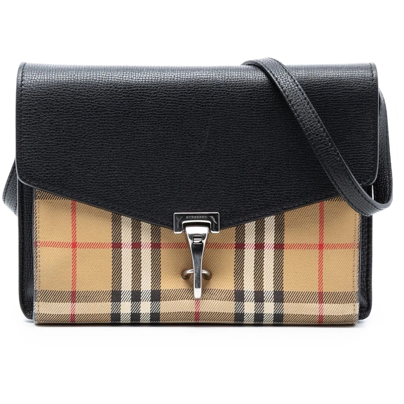 Burberry Schultertasche Small Leather and House Check Canvas Derby Macken  schwarz