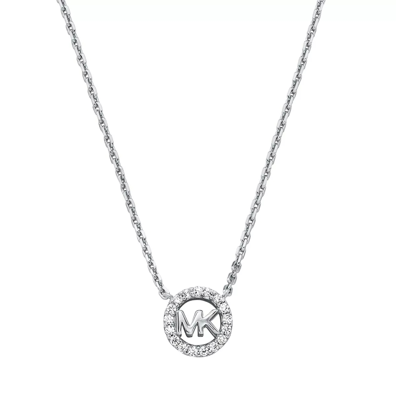 Michael Kors Mittellange Halskette Michael Kors Sterling Silver Logo Pendant Necklace Silver