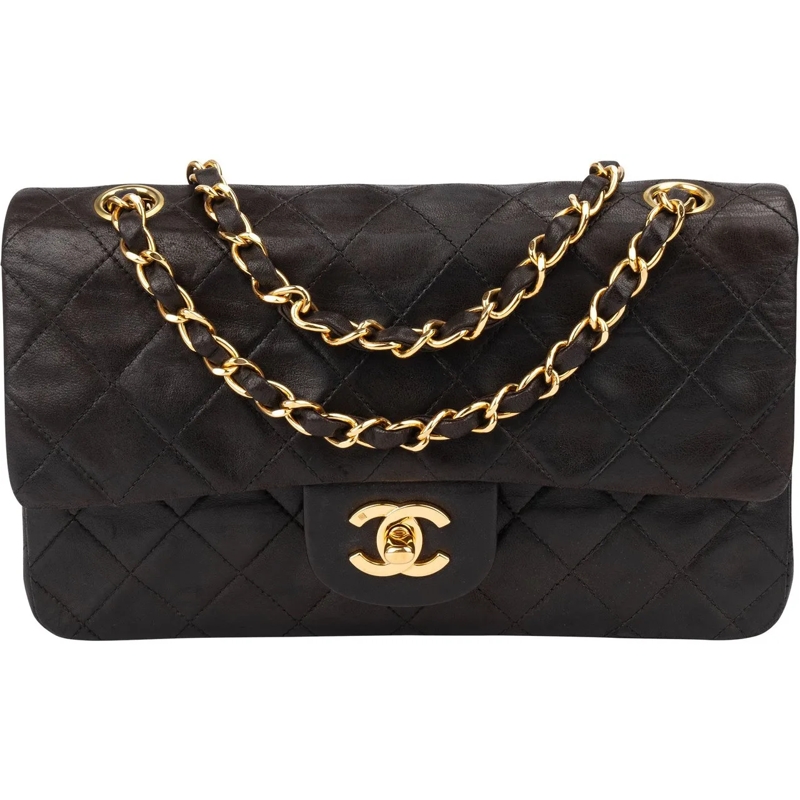 Chanel Schultertasche Chanel Quilted Lambskin 24K Gold Small Double Flap braun