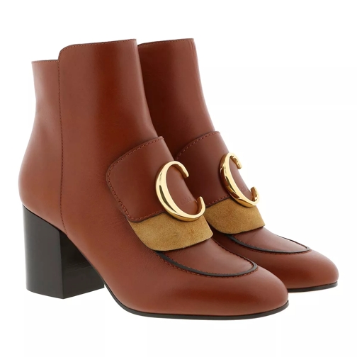 Chloé C Ankle Boots Semi Shiny Leather Sepia Brown Enkellaars