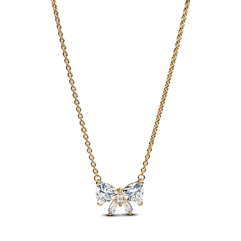 Pandora Collier moyen Funkelnde Schleife Halskette 14k Gold-plated