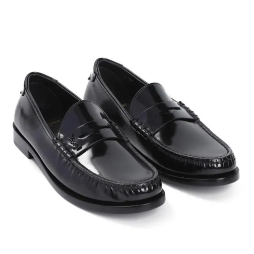 Saint Laurent Black Leather Le Loafer Black Ballerinaskor