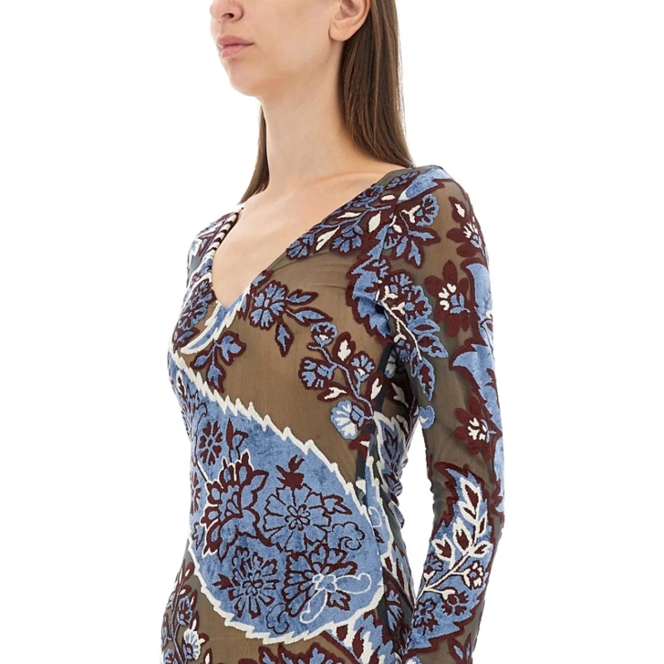 ワンピース Etro Velvet Jacquard Tulle Dress Etro Velvet Jacquard Tulle Dress Blue | Robe midi