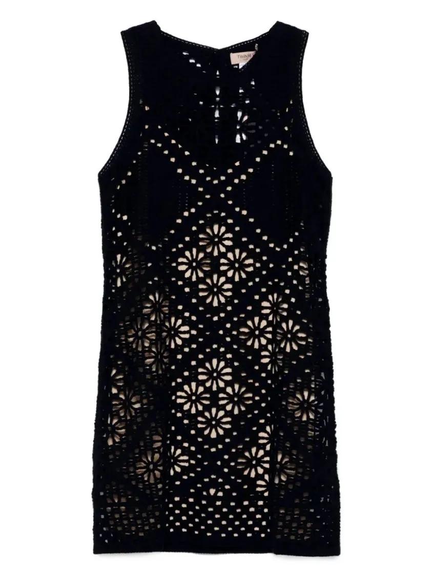 Thumbnail - Twin-Set - Sleeveless Floral Cut-Out Mini Dress - Größe L - schwarz