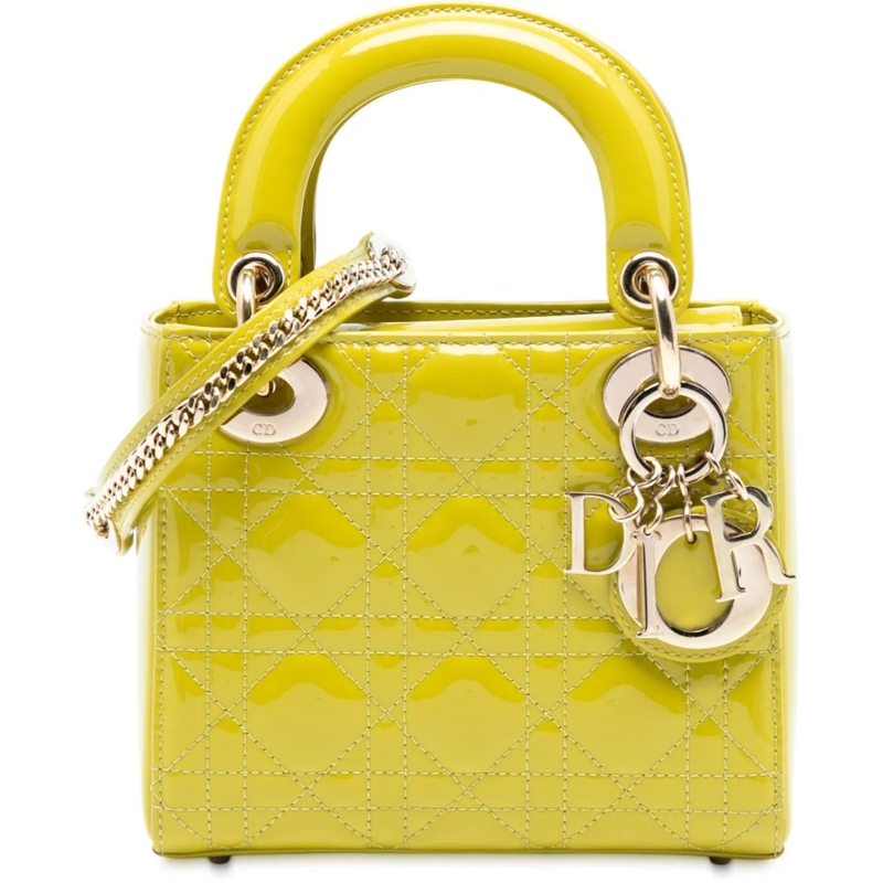 Christian Dior Schultertasche Mini Patent Cannage Lady Dior gelb